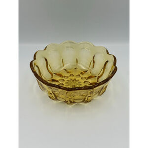 Antique 1980s EAPG Amber Berry Bowl | Scalloped Edge | Daisy Star Cut Pattern |